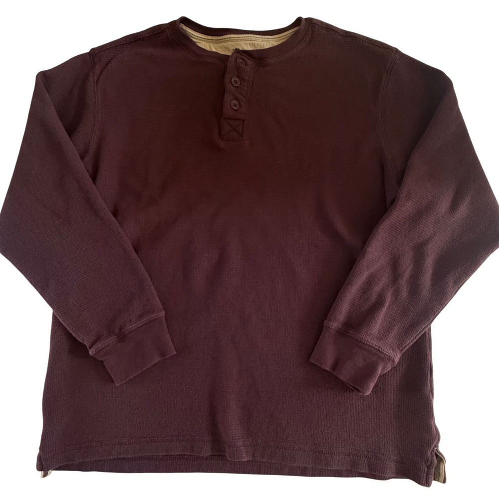 Outdoor Life Mens Heavyweight Thermal Henley Burgundy‎ Size L 100% Cotton Waffle